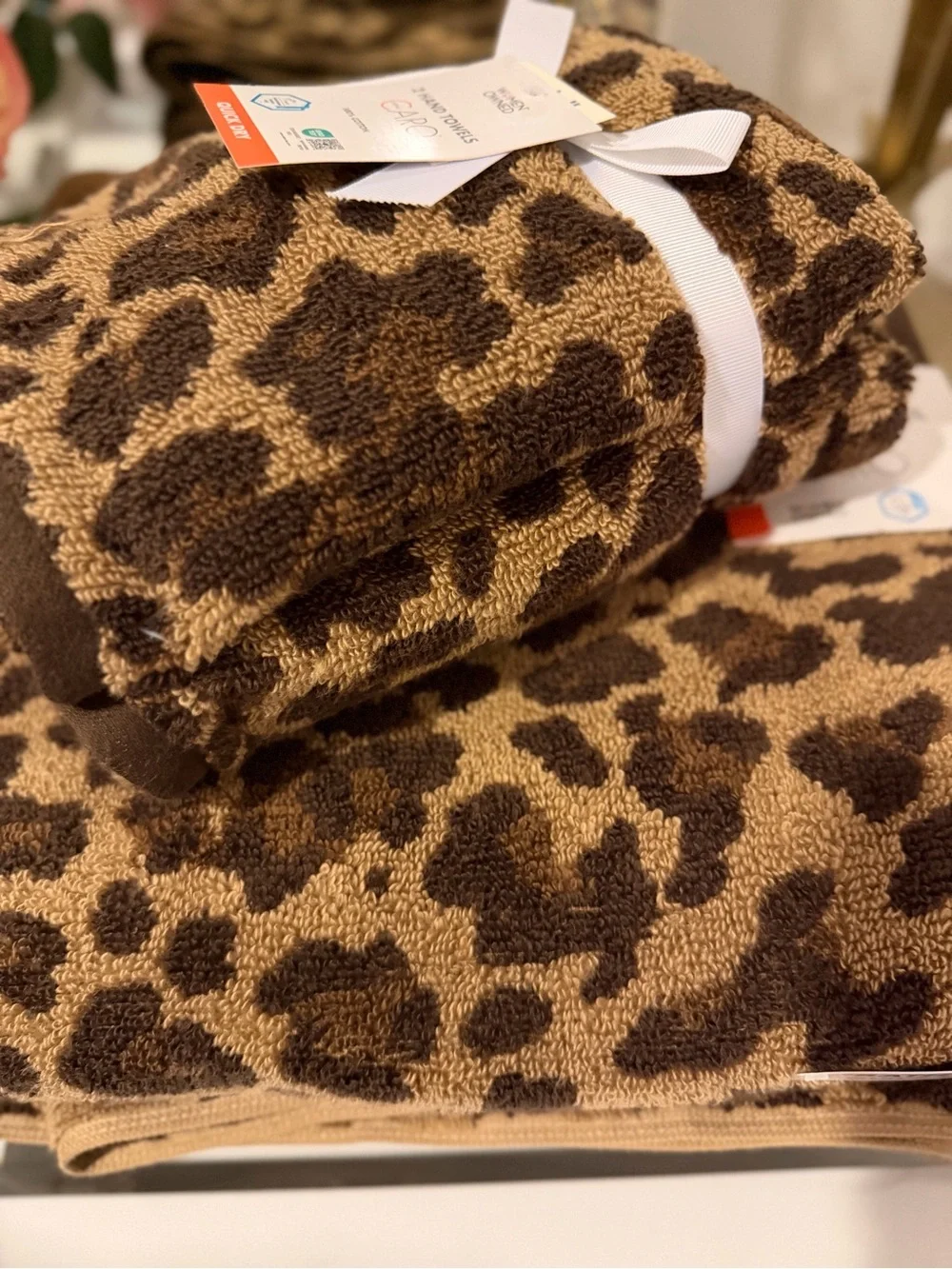 6pc Caro Gold Leopard Print Bath Hand Towel Set Luxury Soft thick Cotton NEW